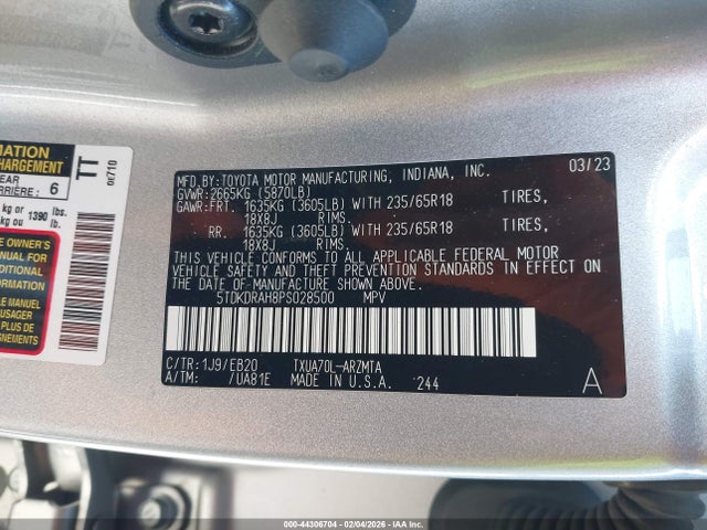 Toyota Highlander Xle 2023 5TDKDRAH8PS028500 Image 9