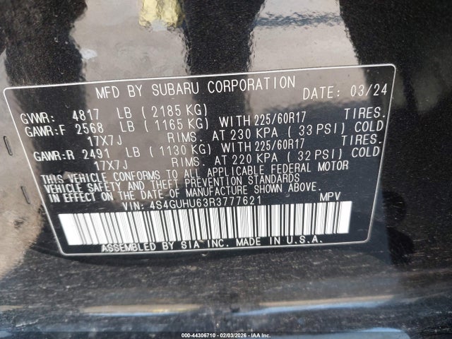 4S4GUHU63R3777621 Subaru Crosstrek Wilderness