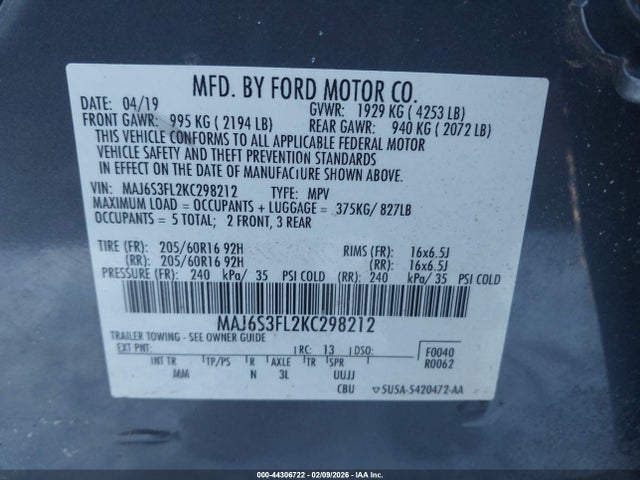 Ford ECOSPORT S 2019 MAJ6S3FL2KC298212 Image 9