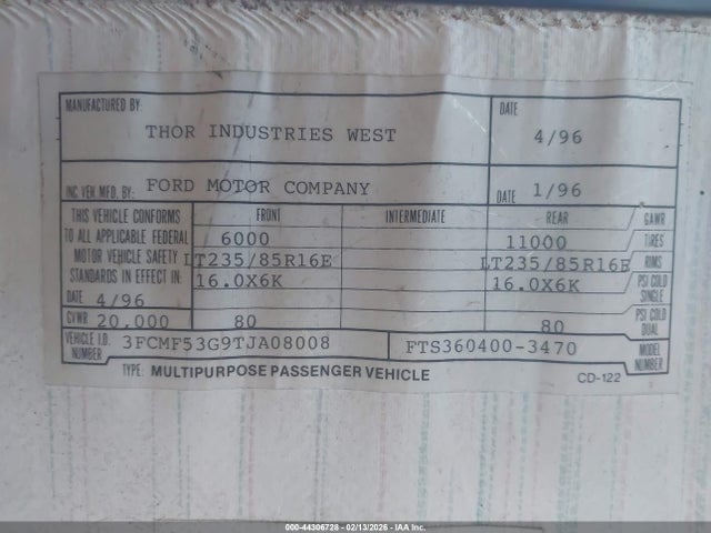 Aukcja sprzedaży 1996 Ford F530 Super Duty, vin: 3FCMF53G9TJA08008, numer aukcji: 44306728