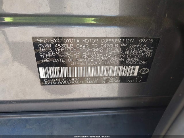 44306765 :رقم المزاد ، JTHBE1BL8FA018352 vin ، 2015 Lexus Gs 350 مزاد بيع