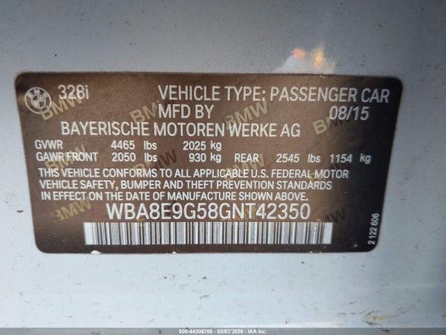 2016 BMW 328I WBA8E9G58GNT42350 Photo 8