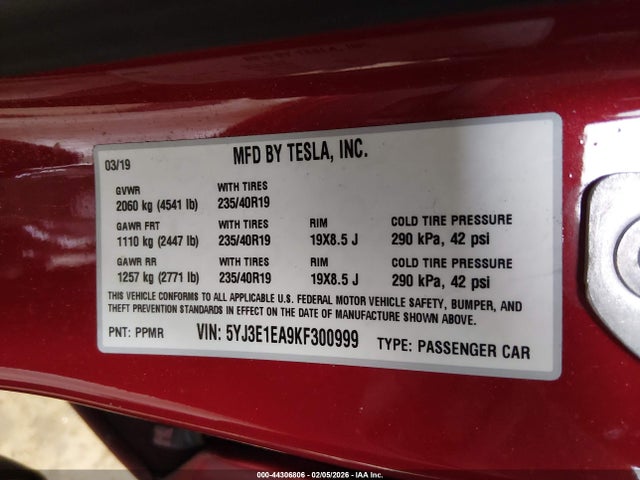 2019 TESLA MODEL 3 5YJ3E1EA9KF300999 Photo 8