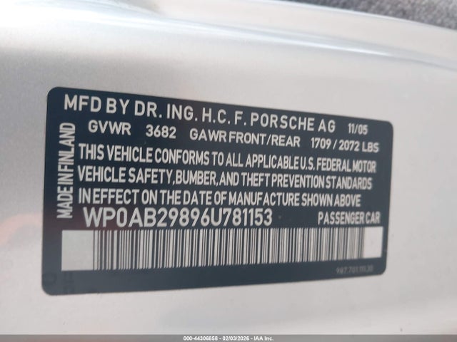 2006 PORSCHE CAYMAN S WP0AB29896U781153 Photo 8