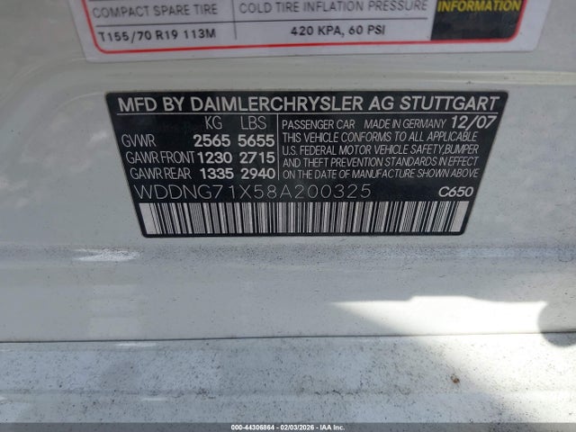 44306864 :رقم المزاد ، WDDNG71X58A200325 vin ، 2008 Mercedes-benz S 550 مزاد بيع