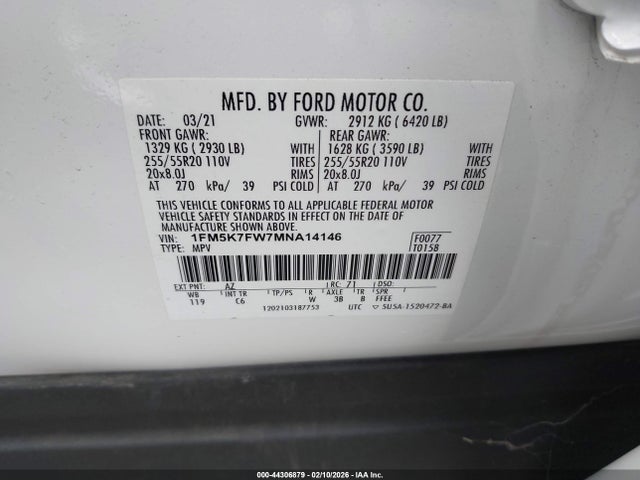 1FM5K7FW7MNA14146 Ford Explorer Limited