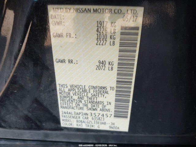 1N4AL3AP1HN357457 Nissan Altima 2.5 S