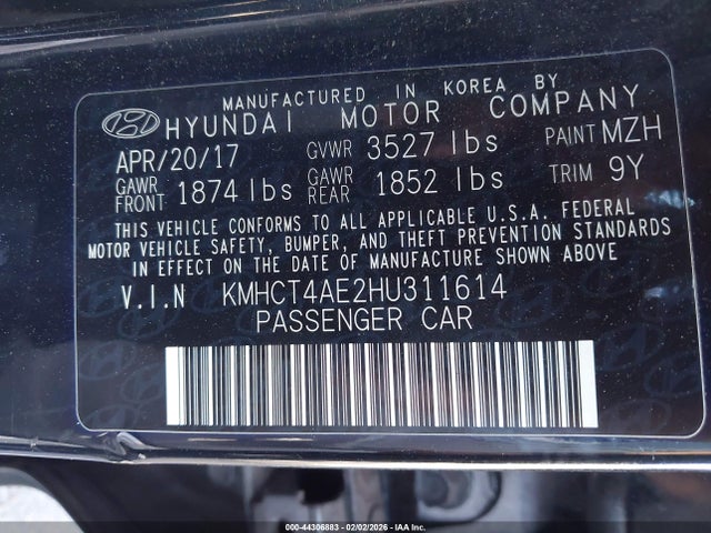2017 Hyundai Accent Se მანქანა იყიდება აუქციონზე, vin: KMHCT4AE2HU311614, აუქციონის ნომერი: 44306883