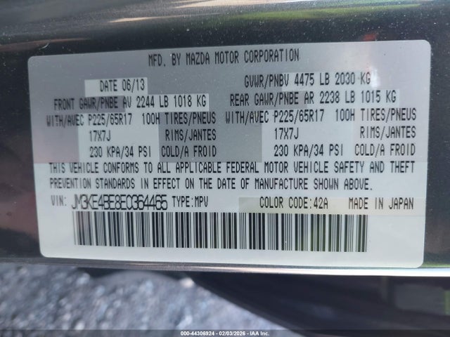 2014 Mazda Cx-5 Sport მანქანა იყიდება აუქციონზე, vin: JM3KE4BE8E0364465, აუქციონის ნომერი: 44306924
