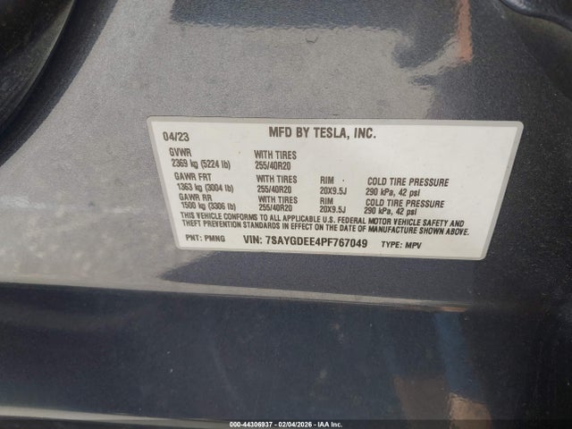 Aukcja sprzedaży 2023 Tesla Model Y Awd/long Range Dual Motor All-wheel Drive, vin: 7SAYGDEE4PF767049, numer aukcji: 44306937