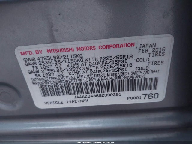 2016 MITSUBISHI OUTLANDER JA4AZ3A36GZ032391 Photo 8