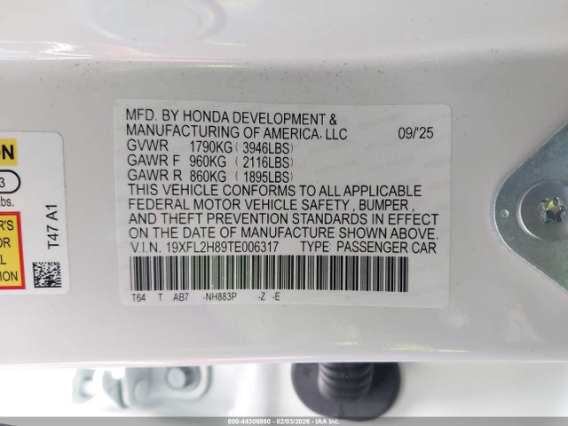 Honda Civic Sport 2026 19XFL2H89TE006317 Image 9