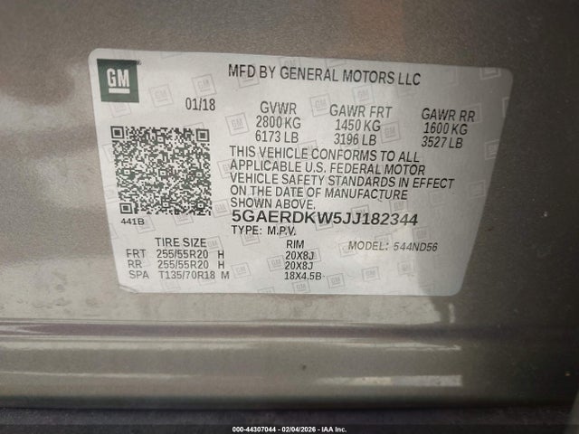 Aukcja sprzedaży 2018 Buick Enclave Avenir, vin: 5GAERDKW5JJ182344, numer aukcji: 44307044