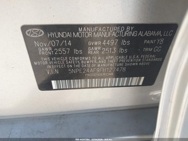 5NPE24AF9FH127478 Hyundai SONATA SE
