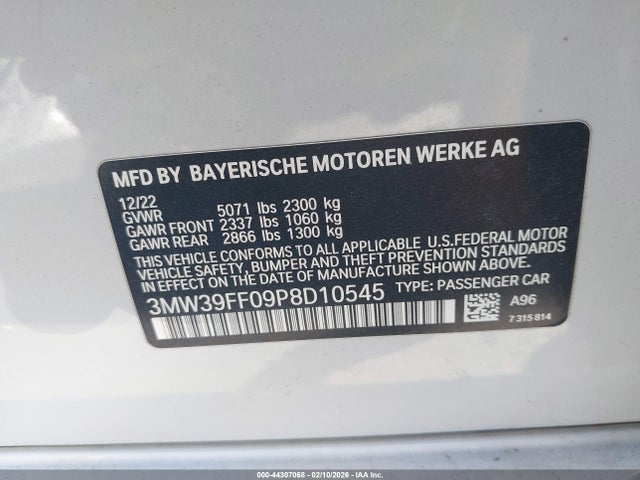 Продаж на аукціоні авто 2023 Bmw 3 Series 330e, vin: 3MW39FF09P8D10545, номер лоту: 44307068