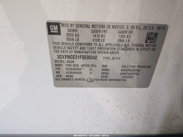 3GYFNGE31FS638342 Cadillac Srx Premium Collection
