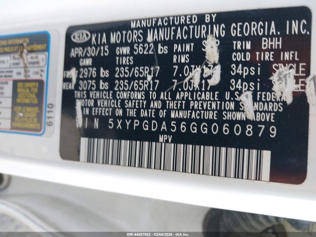 5XYPGDA56GG060879 KIA Sorento 3.3l Lx