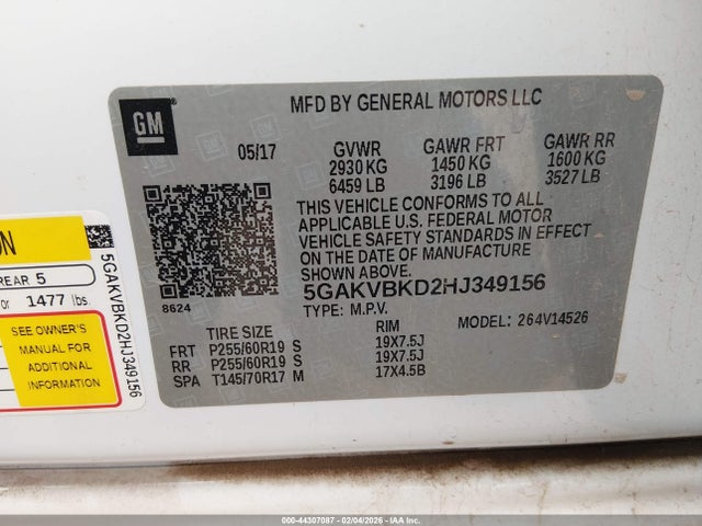 Продаж на аукціоні авто 2017 Buick Enclave Leather, vin: 5GAKVBKD2HJ349156, номер лоту: 44307087