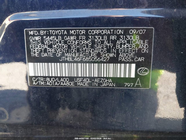 2008 LEXUS LS 460 JTHBL46F685056427 Photo 8