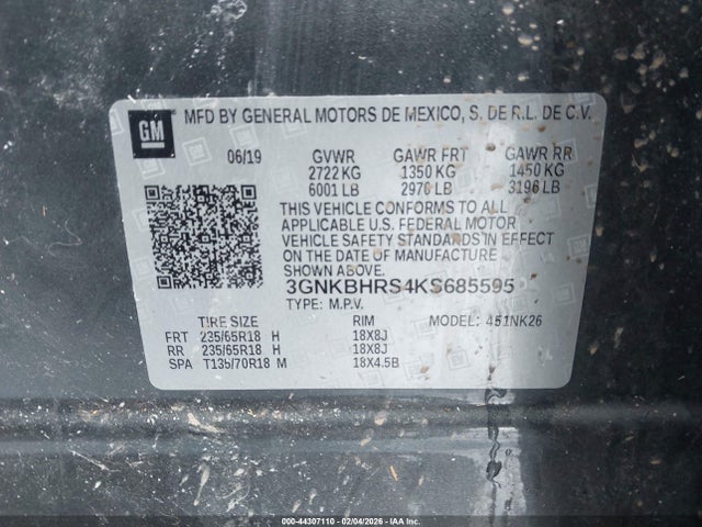 Aukcja sprzedaży 2019 Chevrolet Blazer, vin: 3GNKBHRS4KS685595, numer aukcji: 44307110