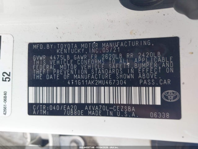 4T1G11AK2MU467304 Toyota CAMRY SE