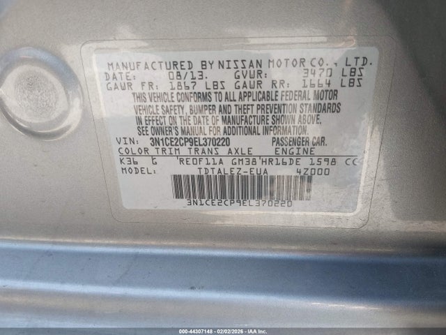 3N1CE2CP9EL370220 Nissan Versa Note Sv