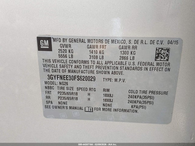 Продаж на аукціоні авто 2015 Cadillac Srx Luxury Collection, vin: 3GYFNEE30FS620029, номер лоту: 44307164