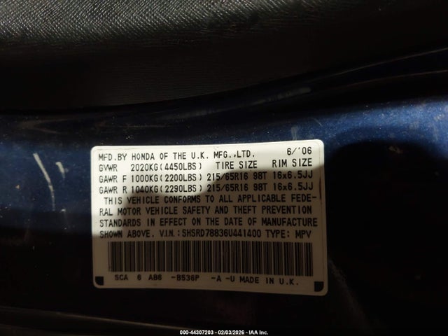 2006 HONDA CR-V SHSRD78836U441400 Photo 8