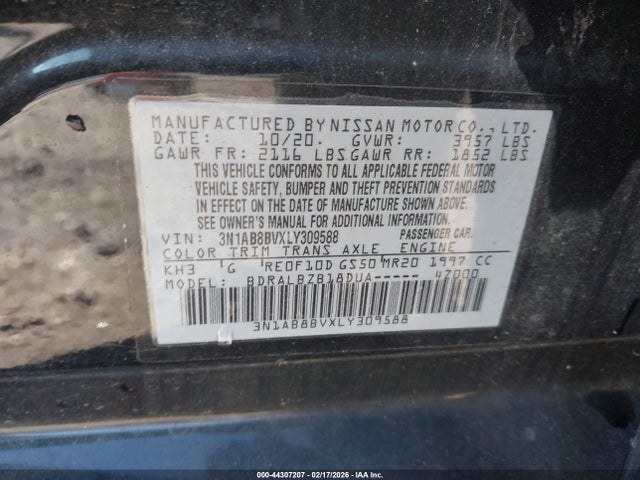 44307207 :رقم المزاد ، 3N1AB8BVXLY309588 vin ، 2020 Nissan Sentra S Xtronic Cvt مزاد بيع