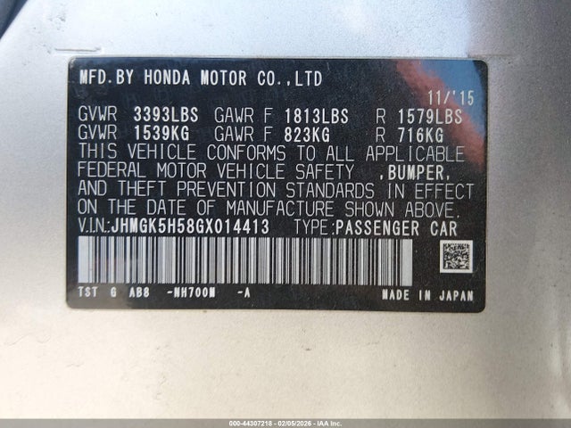 JHMGK5H58GX014413 Honda FIT LX