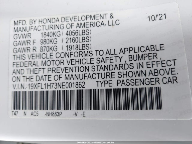 19XFL1H73NE001862 Honda Civic Ex-l
