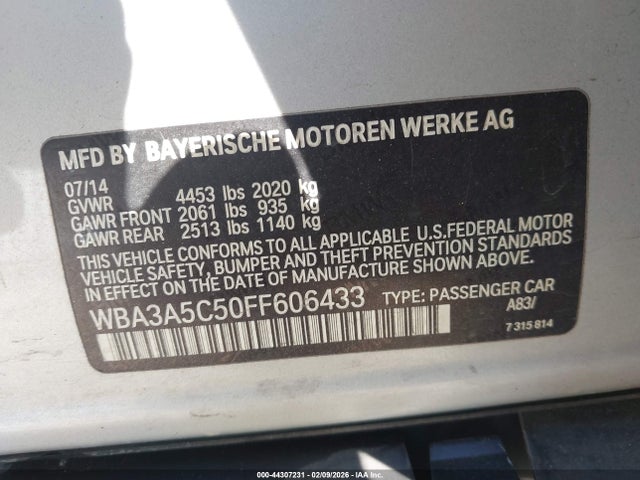 2015 Bmw 328i მანქანა იყიდება აუქციონზე, vin: WBA3A5C50FF606433, აუქციონის ნომერი: 44307231