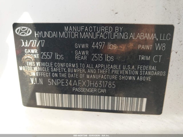 5NPE34AFXJH631785 Hyundai Sonata Limited