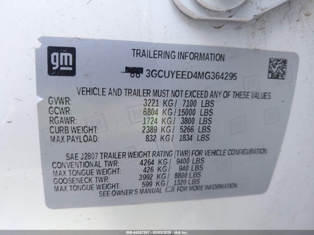 3GCUYEED4MG364295 Chevrolet Silverado 1500 4wd Short Bed Rst