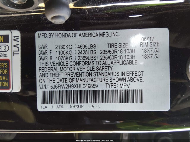 5J6RW2H9XHL049859 Honda Cr-v Touring