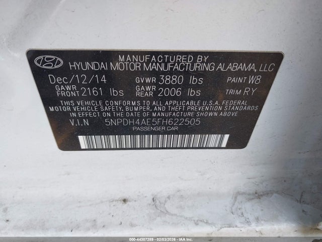 Hyundai Elantra Limited 2015 5NPDH4AE5FH622505 Image 9