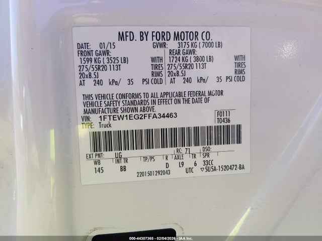 Ford F-150 Platinum 2015 1FTEW1EG2FFA34463 Image 9