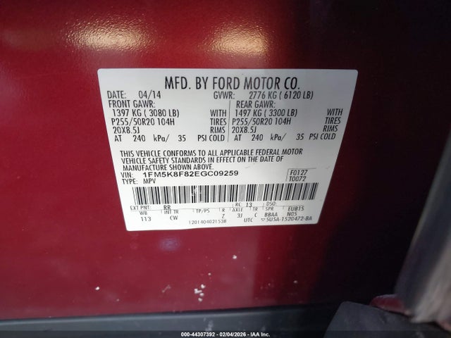 Ford Explorer Limited 2014 1FM5K8F82EGC09259 Image 9