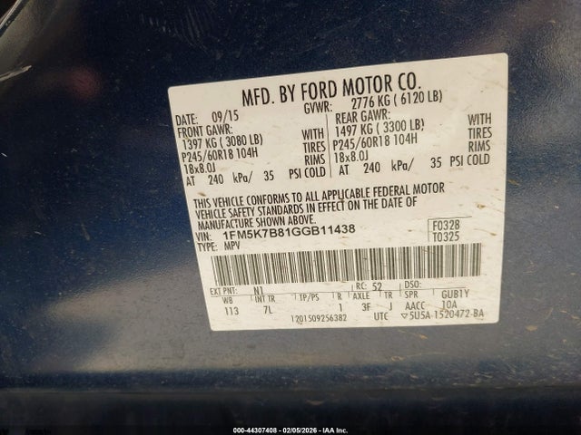 1FM5K7B81GGB11438 Ford Explorer