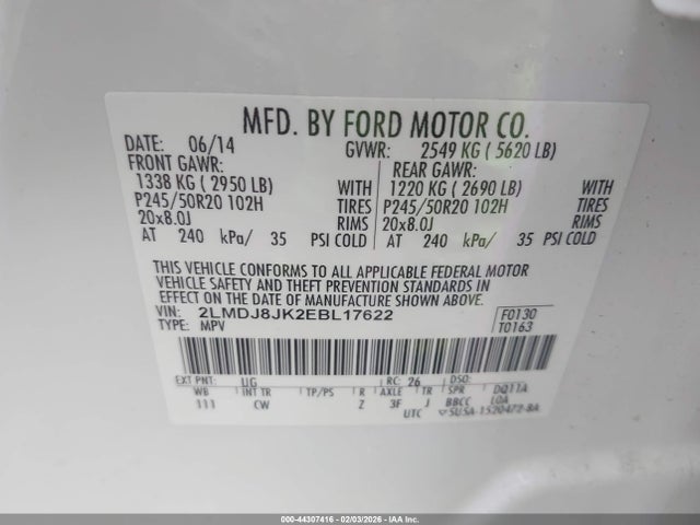 2LMDJ8JK2EBL17622 Lincoln MKX
