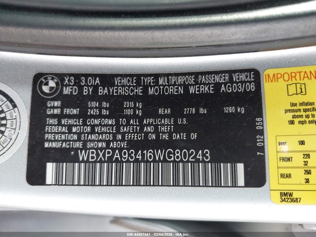 2006 BMW X3 WBXPA93416WG80243 Photo 8