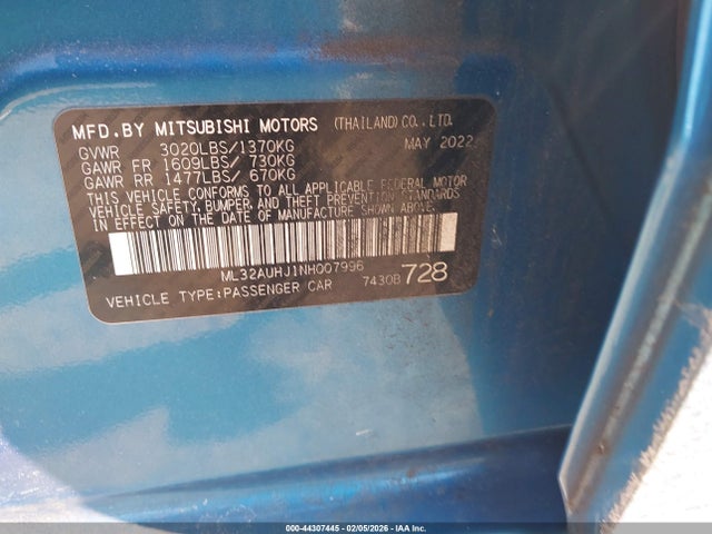 2022 MITSUBISHI MIRAGE ML32AUHJ1NH007996 Photo 8