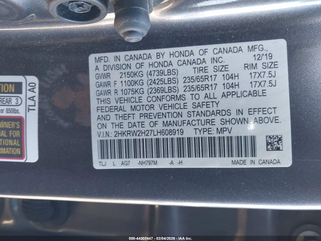 2HKRW2H27LH608919 Honda Cr-v Awd Lx