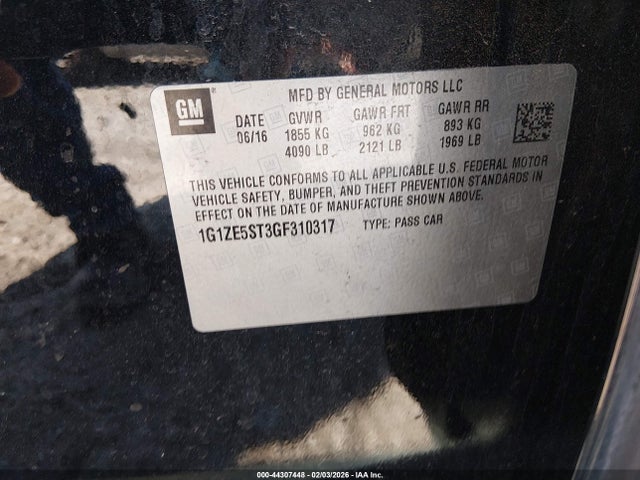 1G1ZE5ST3GF310317 Chevrolet MALIBU 1LT