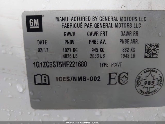 Aukcja sprzedaży 2017 Chevrolet Malibu 1fl, vin: 1G1ZC5ST5HF221680, numer aukcji: 44307462
