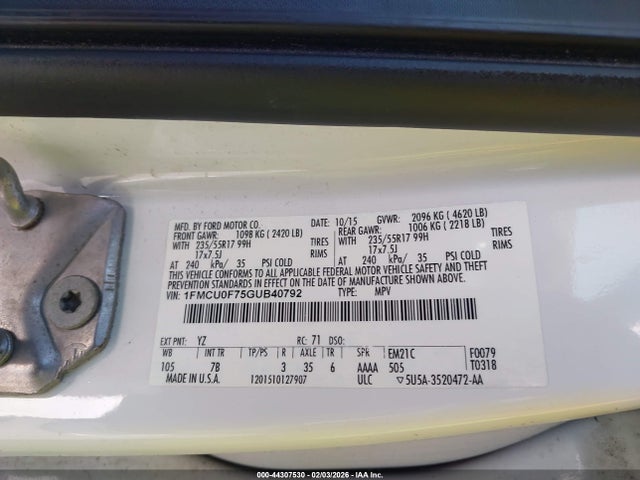 1FMCU0F75GUB40792 Ford ESCAPE S