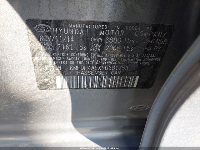 Hyundai Elantra Limited 2015 KMHDH4AEXFU381753 Image 9