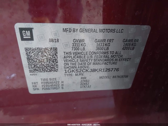 2019 Gmc Yukon Denali მანქანა იყიდება აუქციონზე, vin: 1GKS2CKJ8KR125776, აუქციონის ნომერი: 44307535