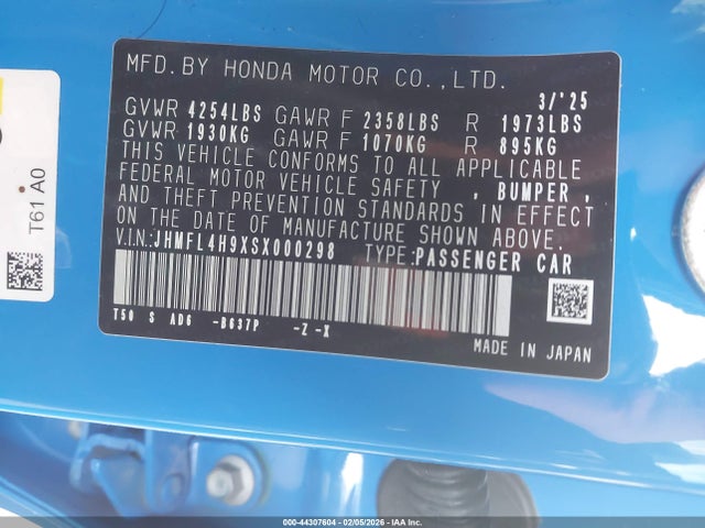 JHMFL4H9XSX000298 Honda Civic Hybrid Sport Touring