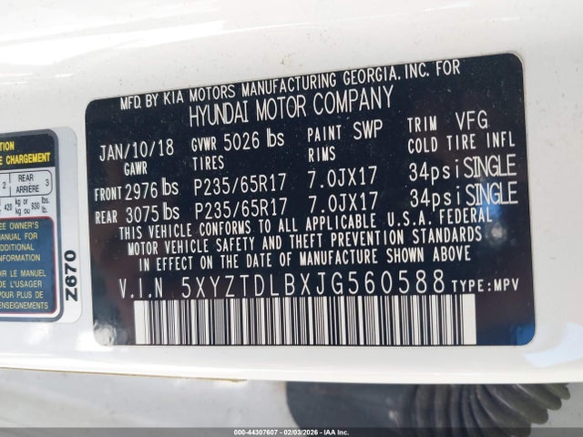 5XYZTDLBXJG560588 Hyundai Santa Fe Sport 2.4l